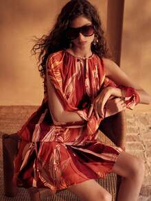 MOTF PREMIUM WOMEN'S PRINTED SHORT VACATION DRESS SPRING/SUMMER BEACH DARK RED BOHO TROPICAL JAMICAN SEXY - Multicolor - View 6