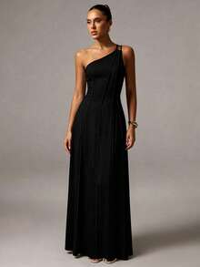 Avenya Women's Solid Color Elegant Elegent Waist Cinched Party Formal Dress Black Summer - Black - View 4