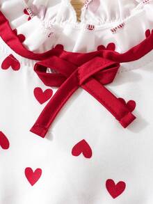 SHEIN 心形图案拼接下摆褶皱腰带少女连衣裙 - 彩色 - 查看 8