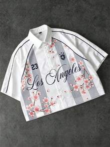 PAVTROS Men's Striped Letter Print Pocket Short Sleeve Shirt - White - View 3