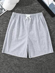 SHEIN 青少年男童夏季休闲毛边抽绳短裤，百搭日常穿着，适合春夏季节、日常穿着、运动、郊游、上学、聚会、节日、拍照等场合。 - 灰色 - 查看 5