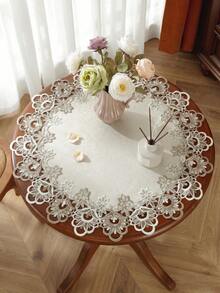 Cirelle 1pc Vintage Lace Round Tablecloth, Elegant Embroidered Hollow Out Table Mat, Polyester Table Cover For Dining Room, Kitchen, Party And Home Decor - Multicolor - View 4