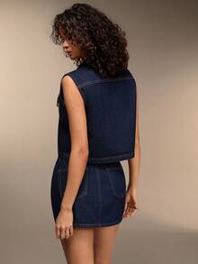 SHEIN WOMEN Two Pieces SET TOP AND SKIRT Everyday Navy Blue Summer Streetwear - Dark Wash - View 2
