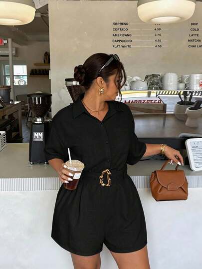 Firerie Plus Size Casual Solid Color Romper