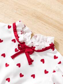 SHEIN 心形图案拼接下摆褶皱腰带少女连衣裙 - 彩色 - 查看 5
