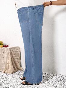 EMERY ROSE EMERY ROSE Plus Size Straight Loose Casual Jeans With Pockets, Versatile For Daily Wear, Summer - Light Wash - View 4