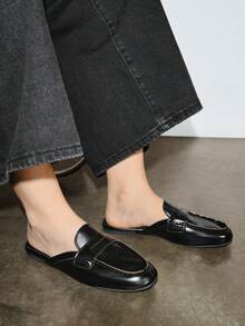 Bholvia 2026 Spring/Summer New Women's Suede Peep Toe Loafers, Round Toe - Black - View 8