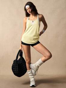 VARSIVA Women's Casual Loose Cutout Neck Sports Tank Top, Summer - Yellow - View 8