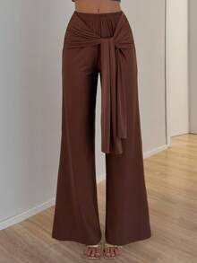 SHEIN Glamour Quần nữ buộc dây kiểu dáng thường ngày - màu nâu - Xem 1