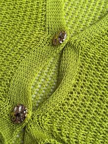 Maweii Plus Size Women's Knitwear, Brown V-Neck Sweater Vest, Metal Big Button Hollow Out Cardigan, Summer Casual Everyday Minimalist Knit Vest Gym - Green - View 8