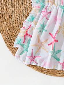 SHEIN Girls Toddler Ruffled Hem Random Starfish Print Beach Cover-Up - Pink - View 4