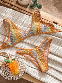 Swim Vcay Summer Fashion Special Fabric Matching Light Color Ruched Design Sexy Tropical Split Bikini Set Beach Vacation Yellow - Multicolor - View 8