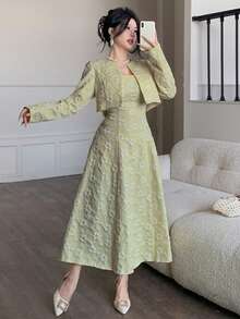 Modelyn Setelan Jacquard Wanita Elegan untuk Aktivitas Luar Ruangan - Hijau - View 4