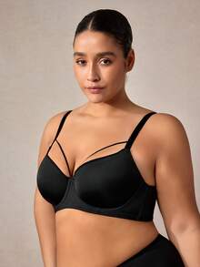 Veilyse Sutiã multifuncional preto plus size Peach Girl, modelo Plus Size, com bojo fino, confortável e respirável, com aro para levantar e modelar o corpo. - Preto - Ver 8