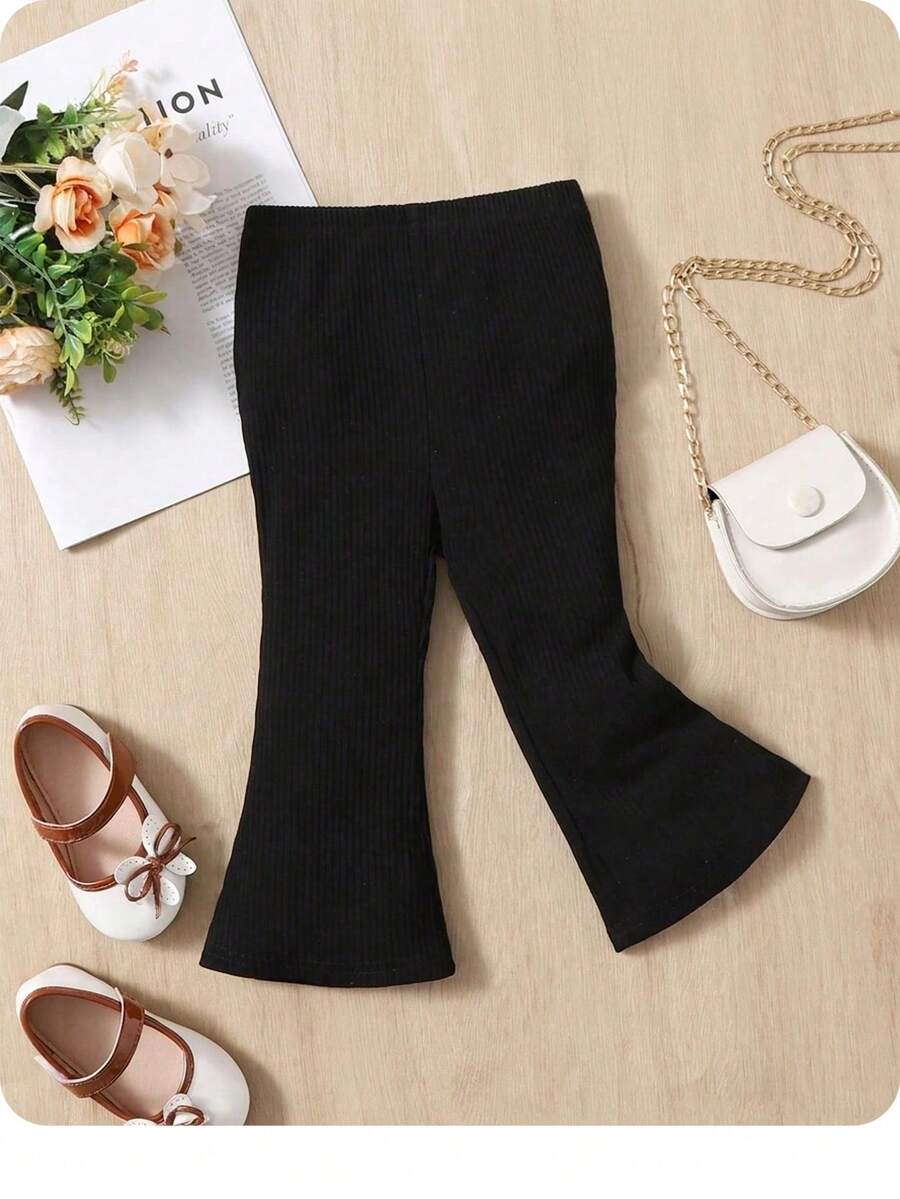 Pantalones De Pierna Acampanada Sólidos Para Niña - Negro - Ver 1