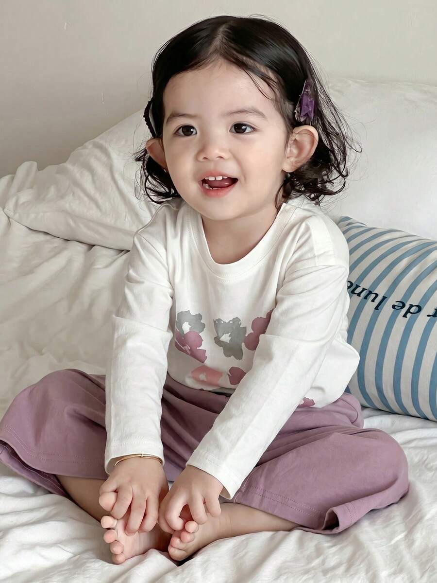 Dazy Kids 女童圆领甜美碎花长袖休闲睡衣 - 淡紫色 - 查看 1