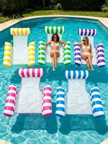1pc Inflatable Floating Bed, Minimalist 3-Tube Design, Striped Pattern, PVC Material, Suitable For Water, Pool, Beach, Theme Party, Inflatable Water Float, Floating Resting Seat, Requires Separate Air Pump Purchase - Three-tube Mesh Floating Bed - View 3