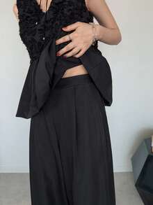 FRIFUL Women's French Style Lace Patchwork Camisole And Casual Pants 2 Pieces Set Summer - Black - View 6