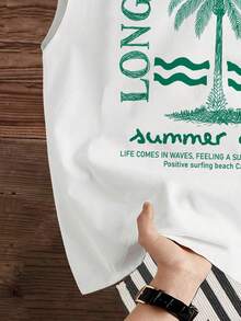 Manfinity Joysei Áo tank top nam màu trắng, kiểu dáng thường ngày, họa tiết cây dừa, thích hợp cho mùa xuân/hè. - trắng - Xem 4