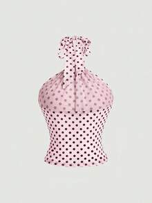 SHEIN MOD 女士波点吊带系腰休闲上衣 - 粉色 - 查看 3