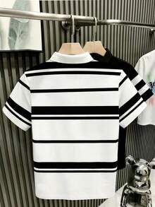 Manfinity Dauomo 男士标准款 Polo 衫，夏季休闲上衣，图案设计，经典条纹印花，百搭日常穿着，时尚百搭，适合户外和日常穿着。 - 彩色 - 查看 2
