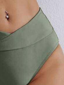 Swim Basics Women's Beach Vacation Swimwear Bottom - Army Green - View 3