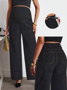 MaterniWear Maternity Work Pants Business Casual Adjustable Waist Versatile For Outings And Daily Wear Spring Fall - Black - View 1