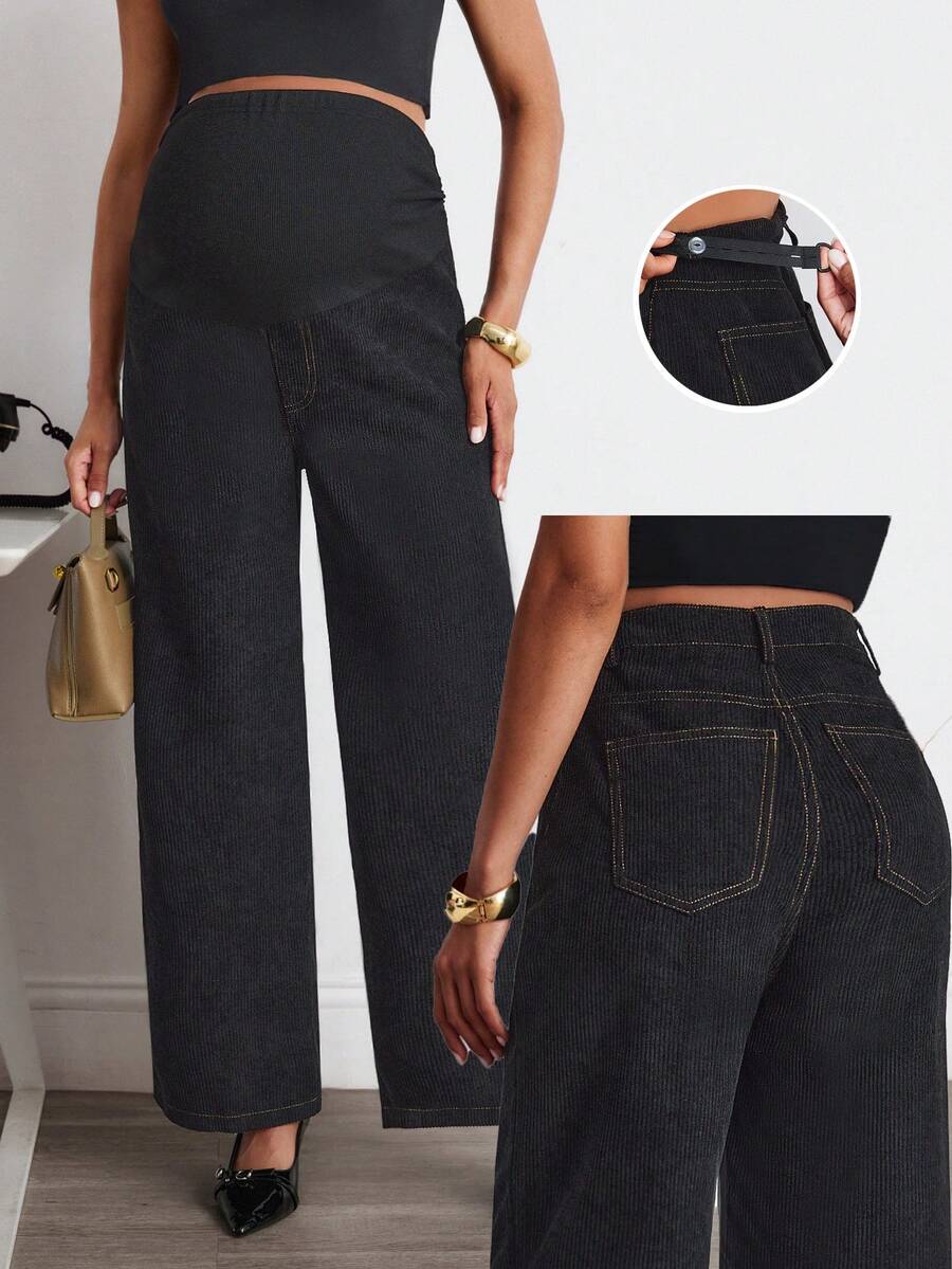 MaterniWear Maternity Work Pants Business Casual Adjustable Waist Versatile For Outings And Daily Wear Spring Fall - Black - View 1