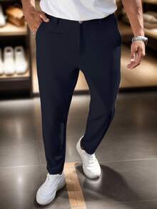 Manfinity Mode Plus Size Men's Solid Color Slant Pocket Casual Pants - Black - View 7