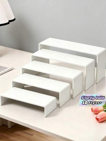 Conjunto de 3/4/5 peças de expositores de acrílico, organizador branco para colecionáveis, sobremesas, estatuetas, cupcakes e palitos de doces, prateleira retangular de mesa com várias camadas para casa, cozinha, escritório, dormitório, armazenamento e decoração.