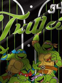 TEENAGE MUTANT NINJA TURTLES | SHEIN 男嬰休閒時尚街頭日常通勤卡通字母 & 條紋印花短袖T恤，夏季 - 白色 - 查看 6