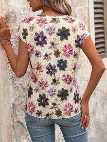 EMERY ROSE Women Gradient V-Neck Short Sleeve Casual T-Shirt, Summer Graphic Tees Women Tops - Multicolor - View 2