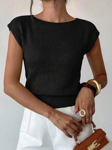 Firerie Elegante Colete de Tricô Casual Solto e Versátil sem Mangas, Parte Superior para Sair, Tops para a Escola no Outono/Inverno - Preto - Visão 6