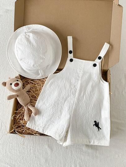 PrepCrw Bộ đồ liền thân màu trắng đa năng cho bé trai/bé gái sơ sinh, gồm áo liền quần và yếm, mũ chống nắng, thích hợp cho các hoạt động ngoài trời mùa xuân/hè.