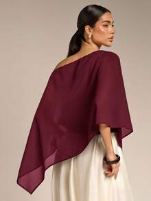 COSMINA Solid Color Casual Versatile Daily Shirt, Asymmetrical Hem Summer Sun Protection, Shawl Collar 's Women's Matching, - Burgundy - View 4