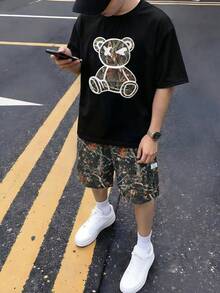 2件套青少年男童休闲迷彩印花圆领口袋时尚通勤套装，夏季 - 彩色 - 查看 3