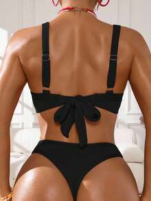 Swim DD+ Women's Solid Color Minimalist Daily Wear Push-Up Swimwear Set - Black - View 2