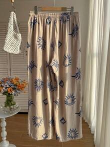 Comfortcana Quần Palazzo dáng rộng, cạp chun, màu kaki xếp ly, chất liệu vải sần, cỡ lớn, thích hợp cho kỳ nghỉ hè. - Màu Khaki - Xem 2