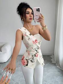 Elenzga Asymmetric Waist Elegant Romantic Minimalist Business Blazer For Women - Multicolor - View 7