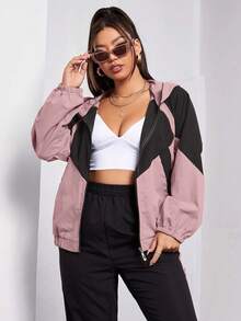 Flirla Cazadora con capucha con cremallera de color combinado con joggers - Multicolor - Ver 1