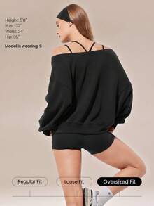 GLOWMODE Sudadera de hombros descubiertos de modal suave y talla grande, casual para uso diario, primavera y verano - Negro - Ver 2