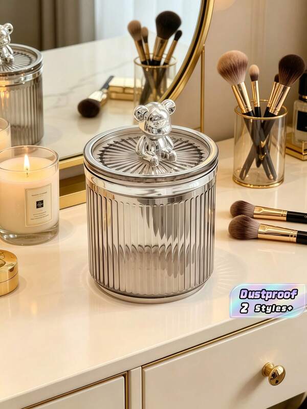 1PC Luxury Home Cleaning Swab Holder With Lid, Dust-Proof Storage Box Home Bathroom Decor Summer Makeup Organizer