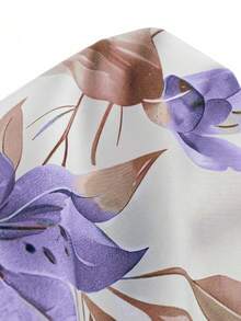 Rusticease Plus Size Women's Casual Vacation Floral Print Notch Neck Roll Tab Sleeve Loose Top And Wide Leg Pants 2 Piece Set, Spring/Summer - Purple - View 13