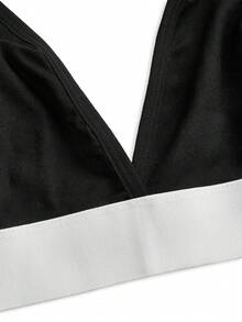 SHEIN 大码女士撞色休闲舒适内衣套装 - 黑與白 - 查看 6