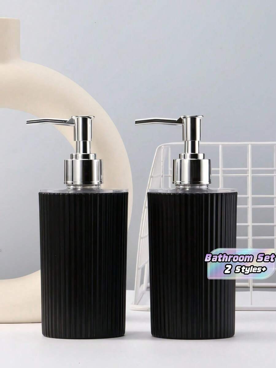 1PC/2PCS Striped Acrylic Soap Dispenser - Luxury Pump Bottle For Hand Soap & Shower Gel, Refillable Bathroom Decor - Black - View 1