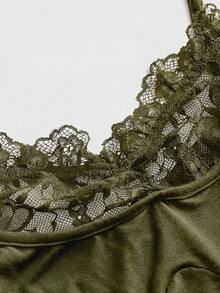 ROMWE Goth Plus Size Sexy Butterfly Lace Patchwork Minimalist Versatile Long Camisole And Tank Top - Green - View 3
