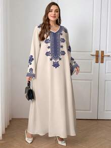 Al Najma Plus Size Casual Minimalistisk Arabisk Stil Klänning - Multifärgad - Visa 5