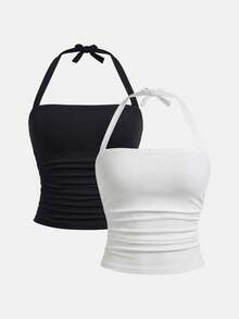 SHEIN Girlism 随机6件，赠送2件少女春夏街头风百搭休闲度假风露脐无肩带褶皱弹力蝴蝶结修身短款上衣，适合夏季休闲、校园、运动、户外野餐、街头摄影、母亲节毕业季等场合。这款夏季上衣适合春夏日常、外出、度假、节日穿着，时尚少女，休闲百搭，新款，返校季，轻松休闲风，返校季必备。 - 彩色 - 查看 11