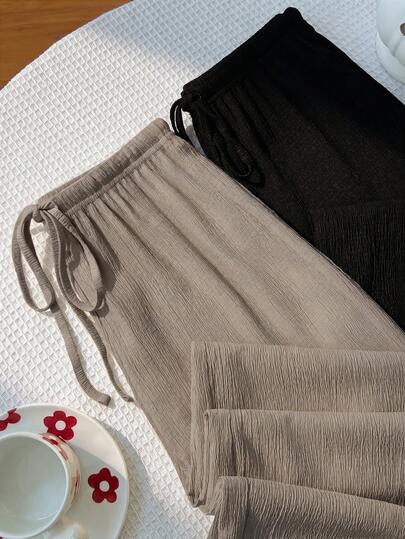 Sweetra Y2K Casual Vacation Versatile Collegiate Textured Wide Leg Pants