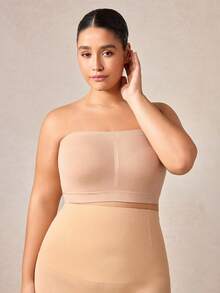 Veilyse 1pc Plus Size Women Seamless Wireless Bra, Full Coverage Comfortable Breathable Tube Top Bra - Apricot - View 4